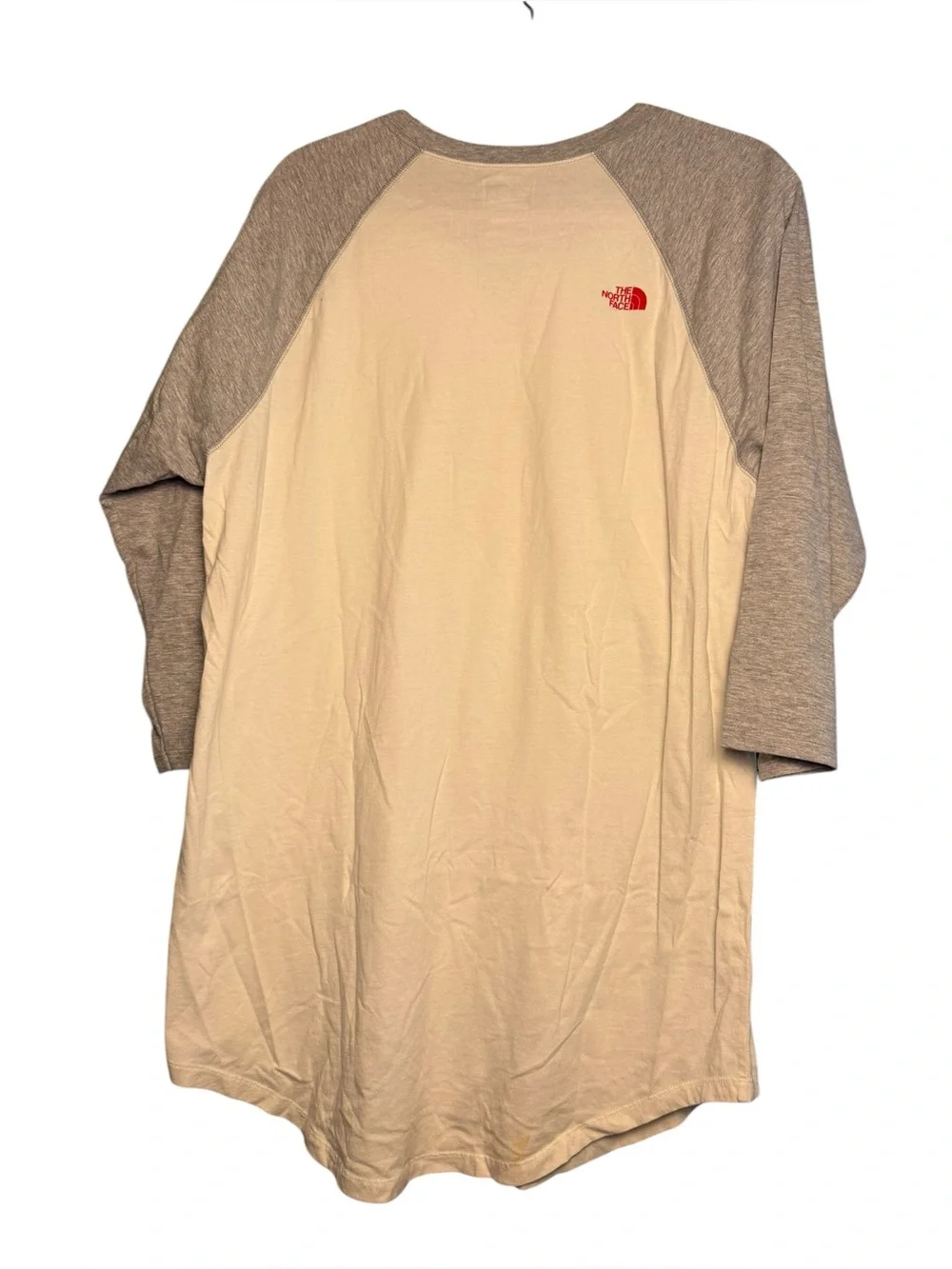 The North Face Berkeley CA Script Logo Raglan Baseball Tee Mens Large Cream Gray
